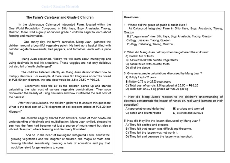 Grade 6Localized Reading Materials PDF