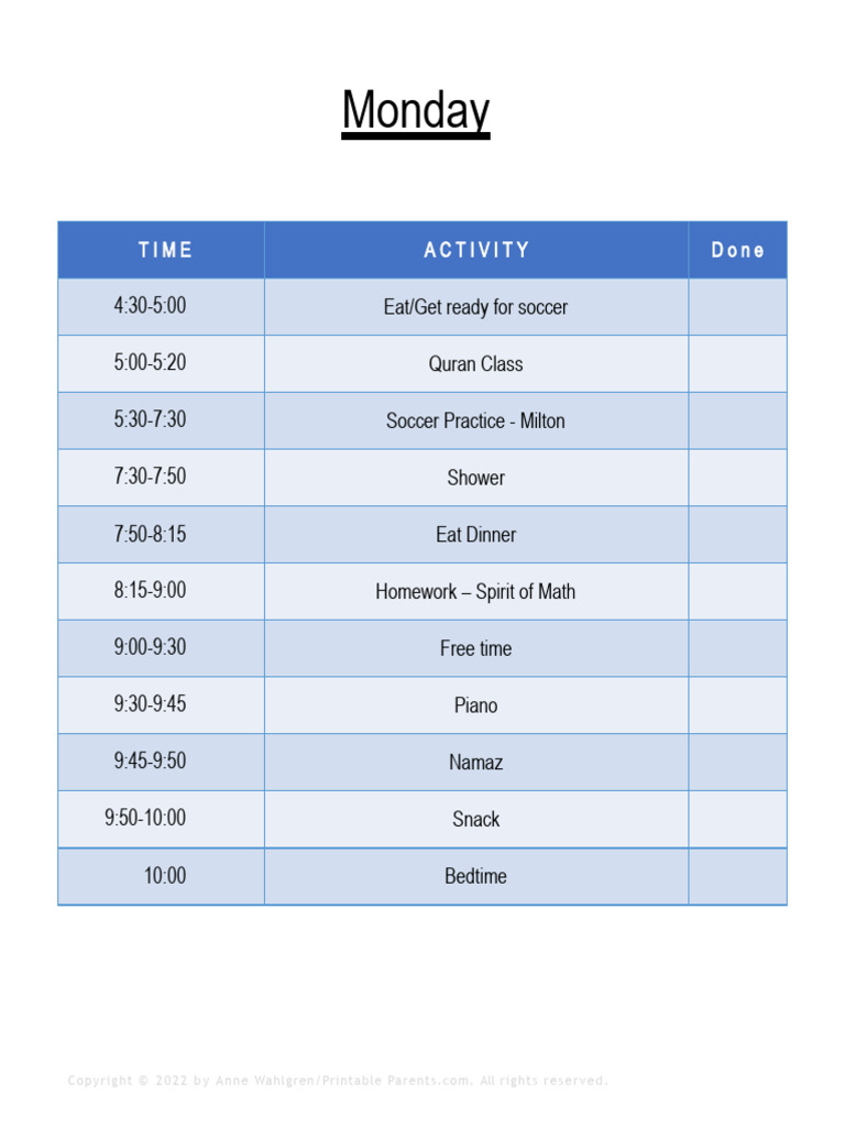 Daily Schedule Template | PDF