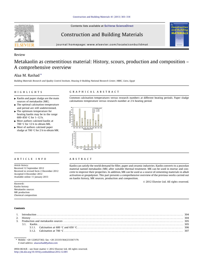 Metakaolin: Production and Properties Overview | PDF | Cement | Minerals