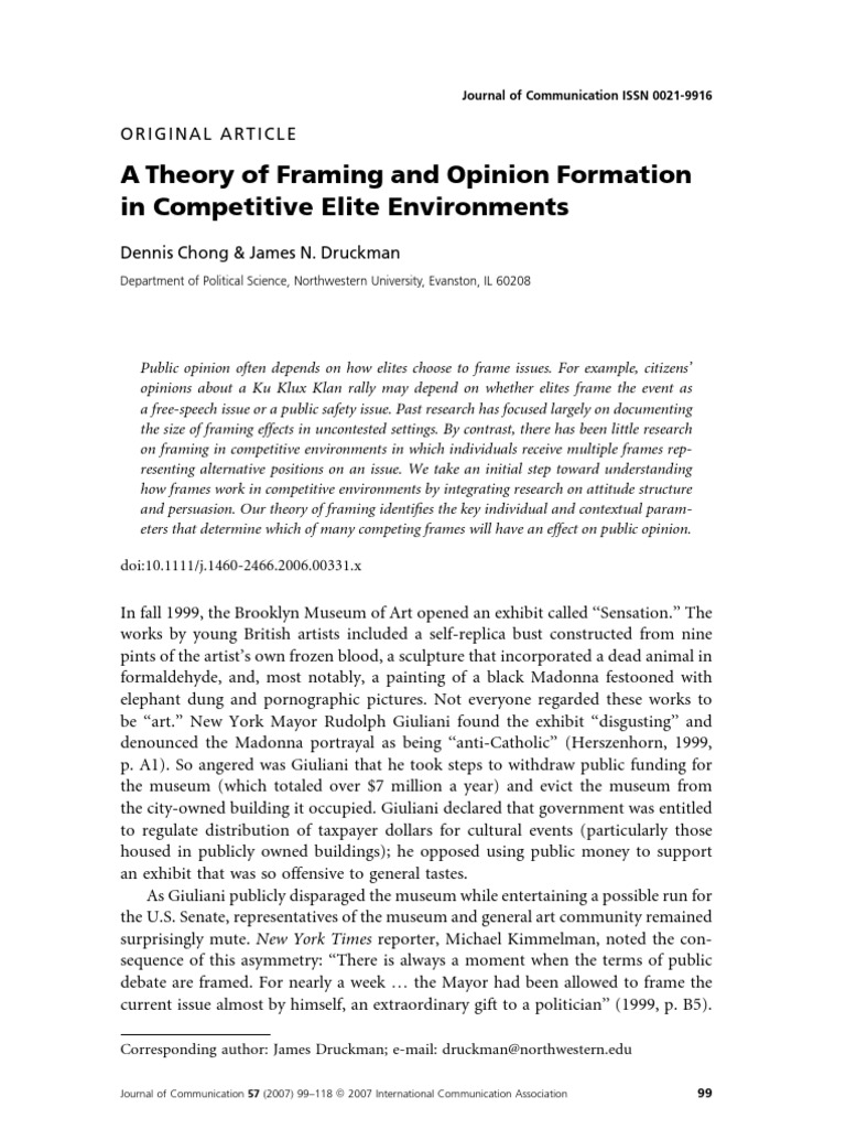 A Theory of Framing and Opinion Formation Framing (Social Sciences