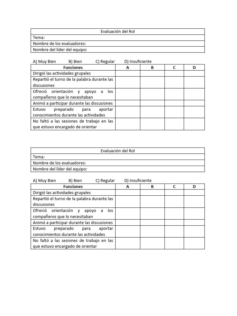 Evaluación del Rol del Líder de Equipo | PDF