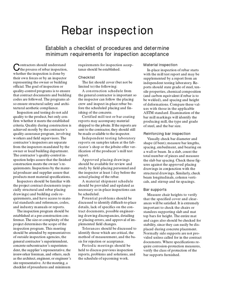 Rebar Inspection General Contractor Engineering