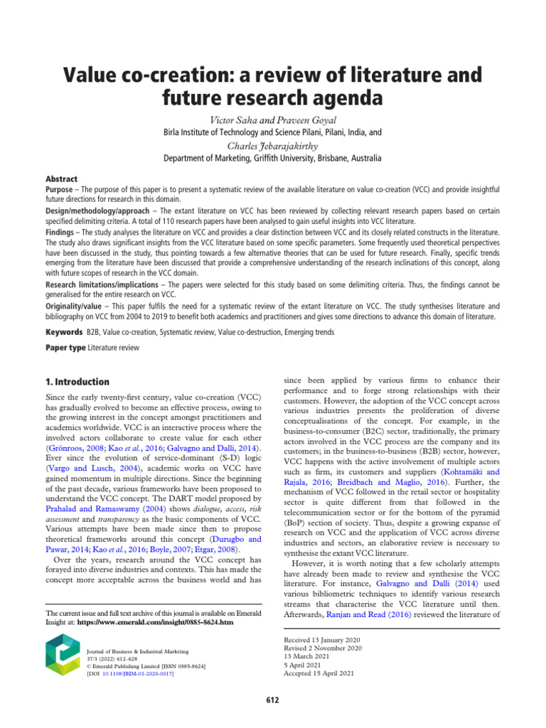 Value Co-Creation: Literature Review | PDF | Theory | Methodology