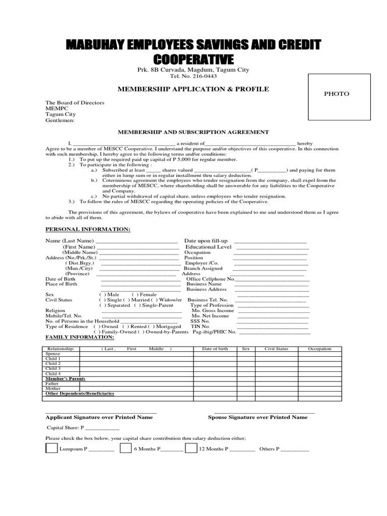 MESCC Membership Application Form | PDF