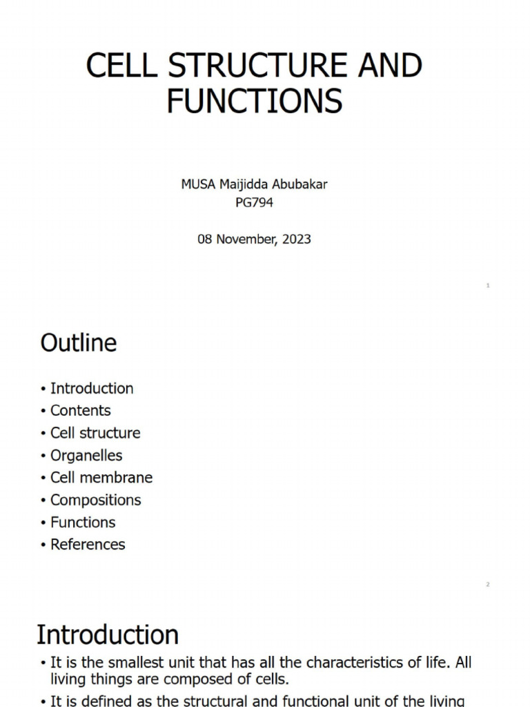 Cell Structure and Membrane Functions | PDF