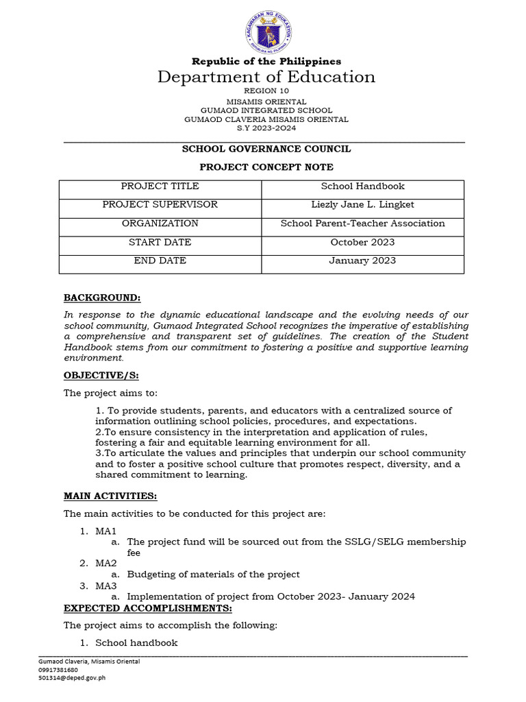 School Handbook Project Concept Note | PDF