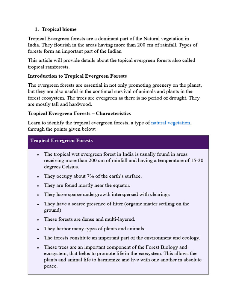 Tropical Evergreen Forests Are A Dominant Part Of The Natural