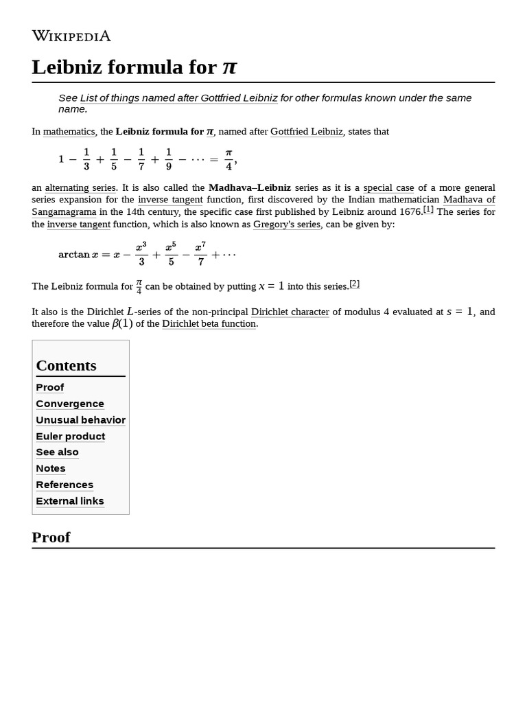 Leibniz formula for pdf pi arithmetic