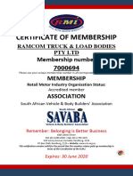 RMI Membership Certificates SAVABA Ramcom Truck Load Bodies Pty LTD 1