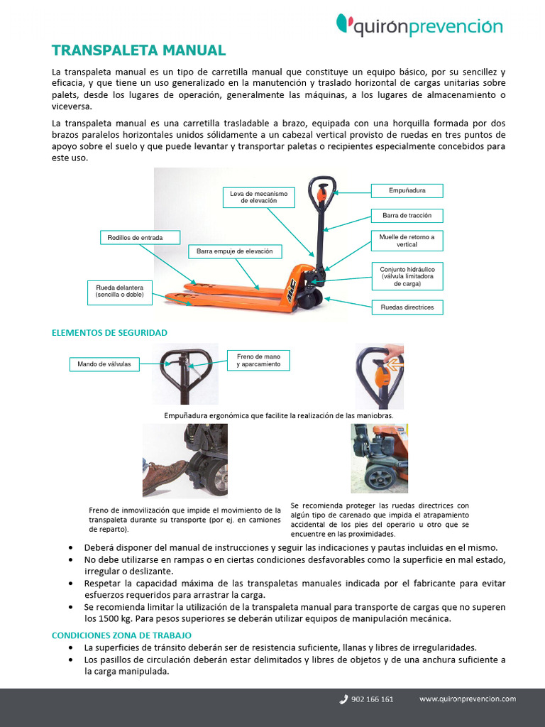Uso y seguridad de transpaletas manuales | PDF | Vehículos | Bienes ...