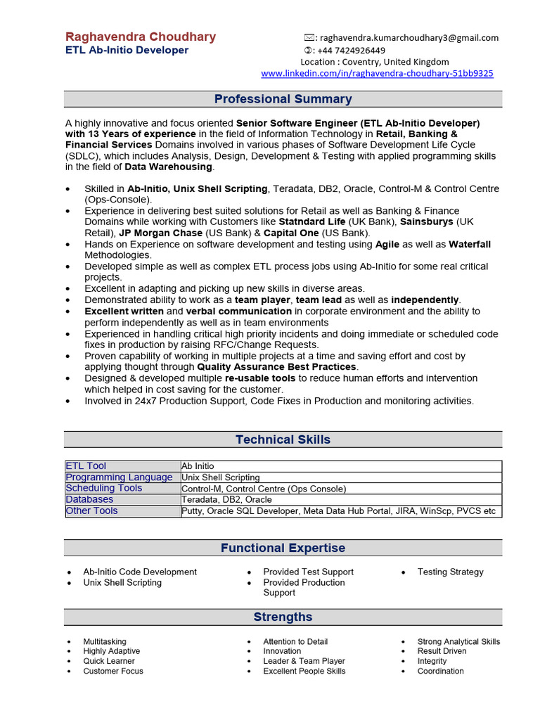 Raghavendra Choudhary: ETL Developer Profile | PDF | Software ...