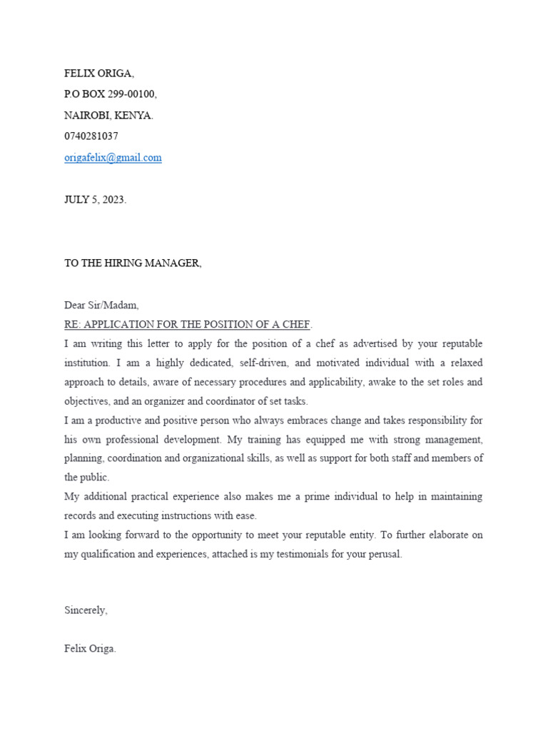 Chef Cover Letter | PDF
