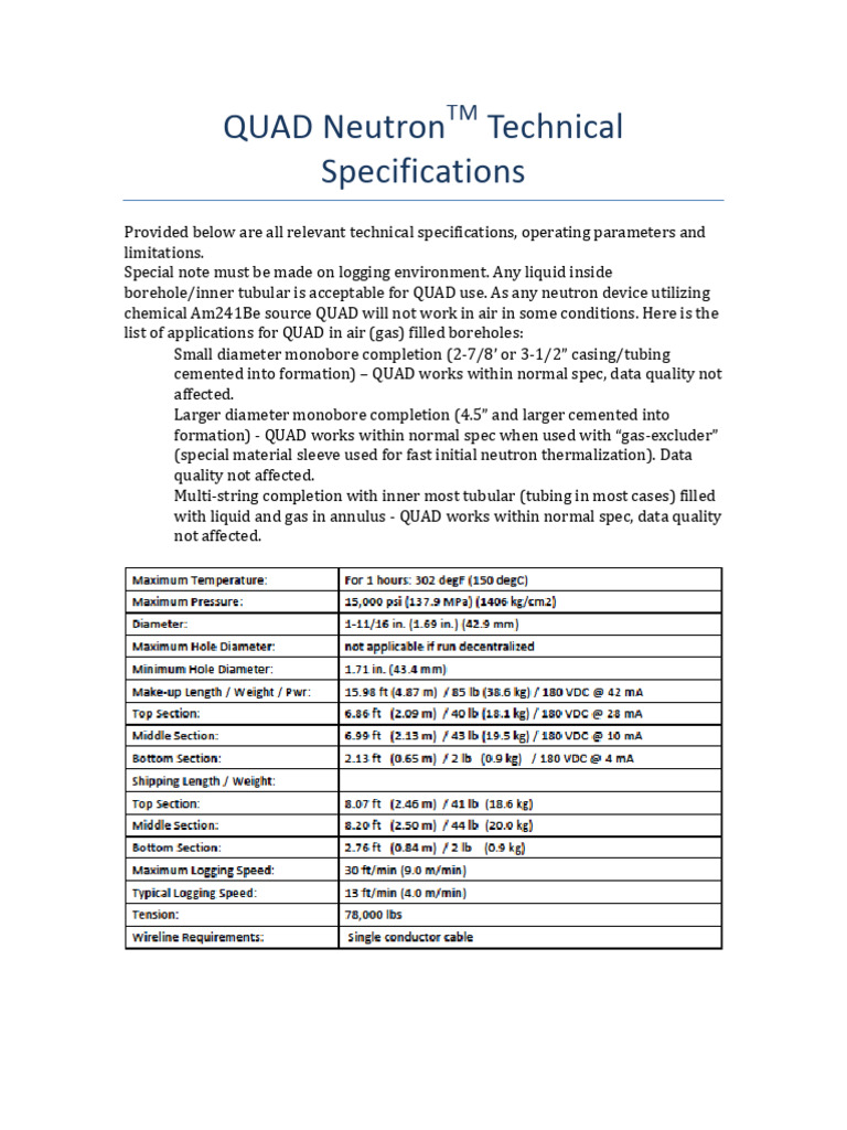 QUAD NeutronTM Technical Specifications | PDF | Home & Garden ...
