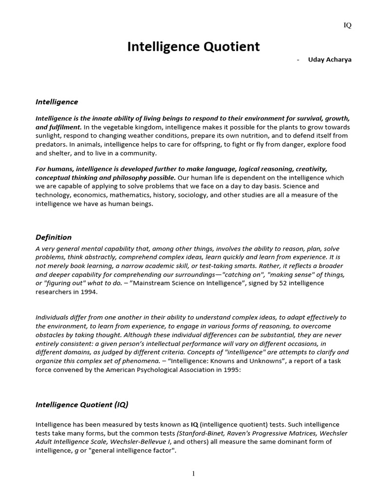 Understanding Intelligence and IQ | PDF | Intelligence | Intelligence ...