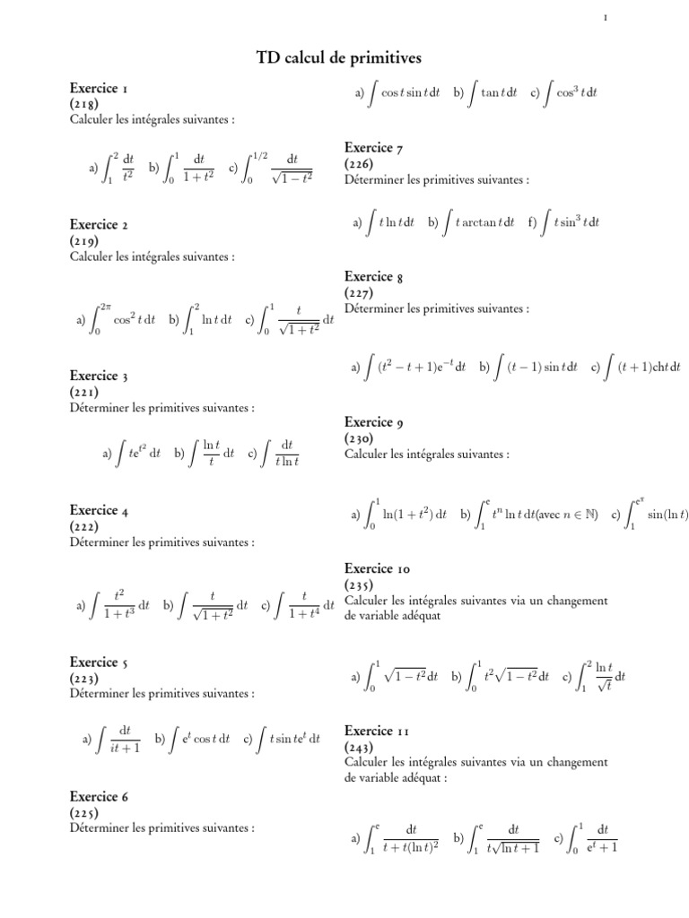 Exercices de calcul de primitives | PDF | Méthodes et références ...