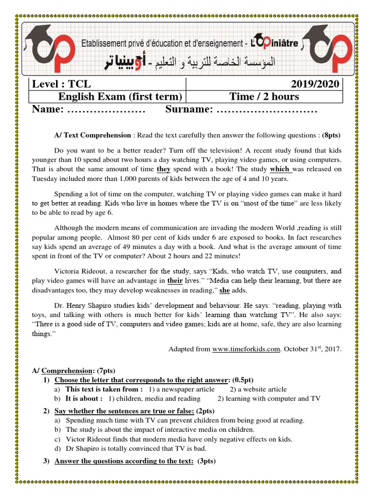 Dzexams 1as Anglais 619765 PDF Linguistics Human Communication