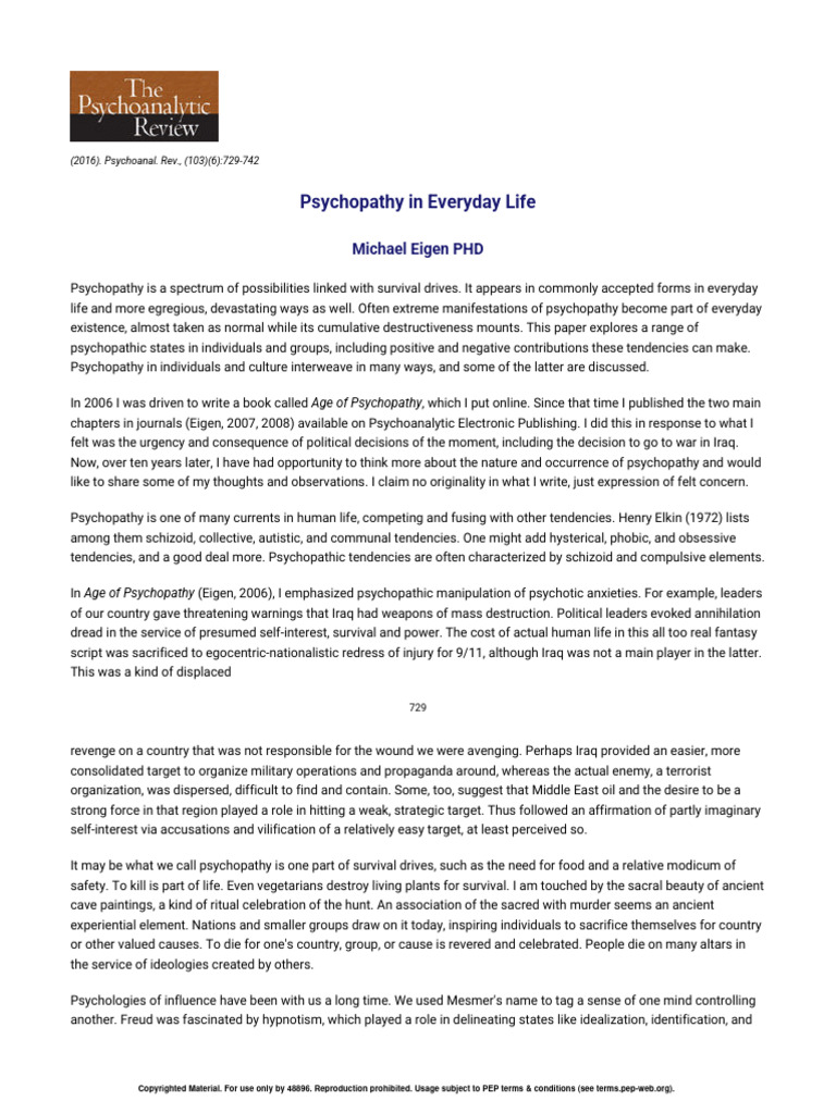 Psychopathy in Everyday Life | PDF | Psychopathy | Psychoanalysis