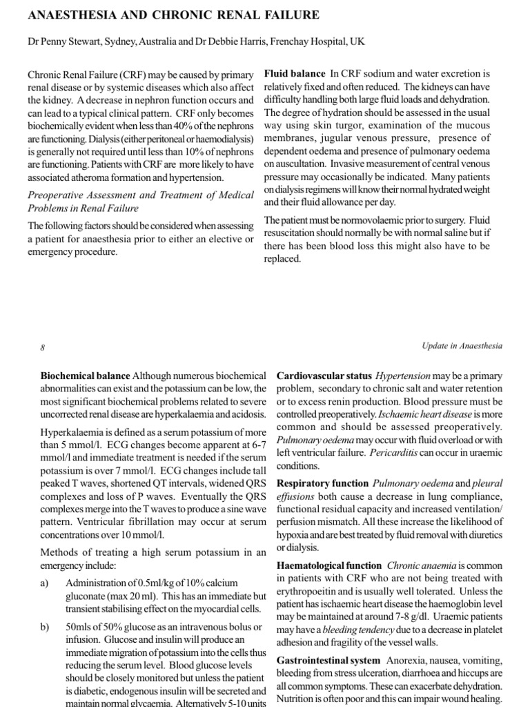 Anesthesia Considerations in Chronic Renal Failure | PDF | Chronic ...