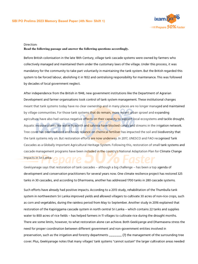 SBI PO Prelims 2023 Memory Based Paper (4th Nov - Shift 1) | PDF ...