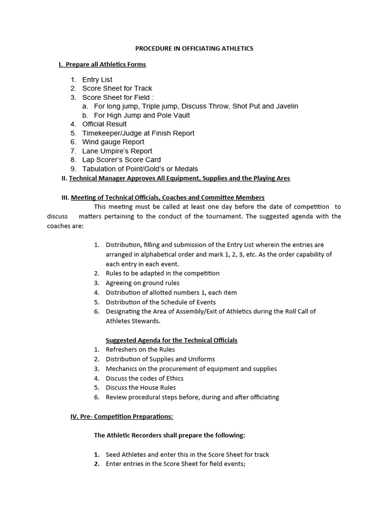 Athletics Officiating Procedures Guide | PDF | Referee | Track And Field