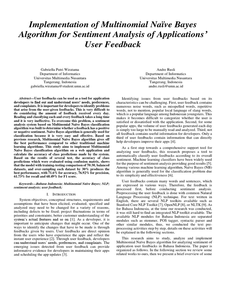 Implementation of Multinomial Naive Bayes Algorithm For Sentiment ...