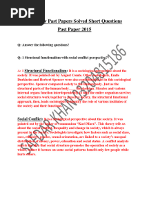 Sociology Past Papers Solved Short Questions