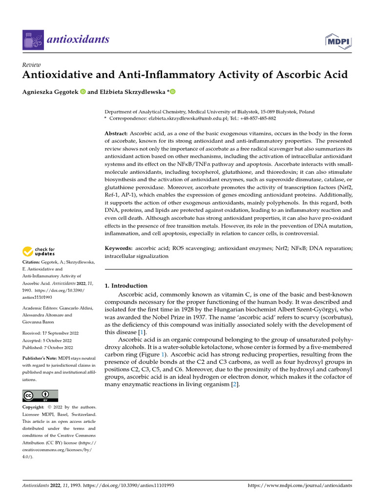 Antioxidative and Anti-Inflammatory Activity of Ascorbic Acid | PDF ...
