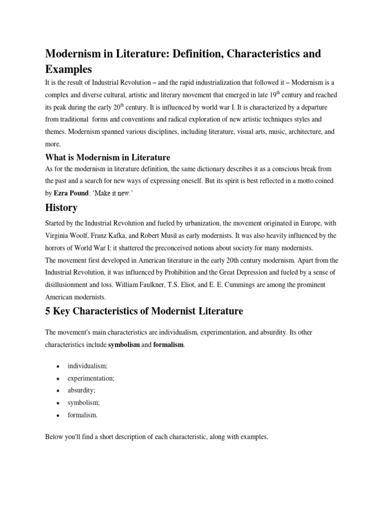 Modernism in Literature: Key Features | PDF | Literary Modernism ...