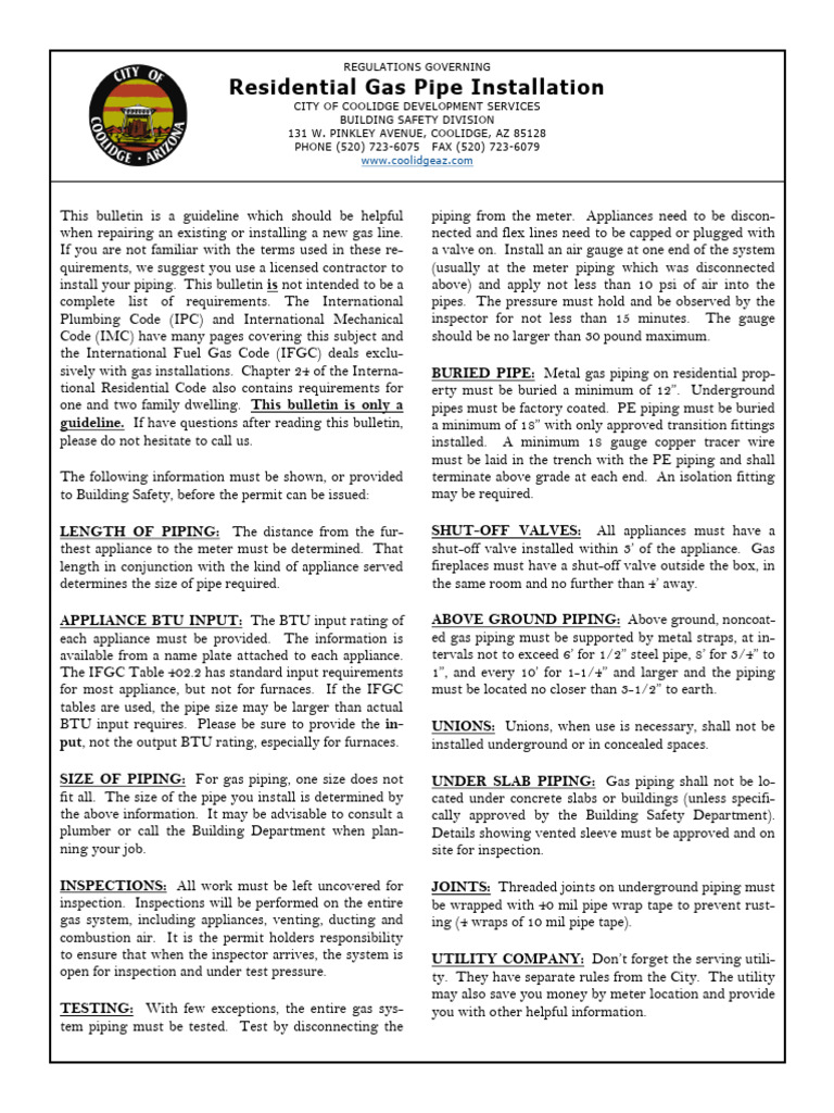 Residential gas pipe installation pdf