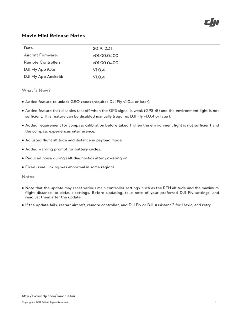 Mavic Mini Release Notes en | PDF | Mobile Software | Computing