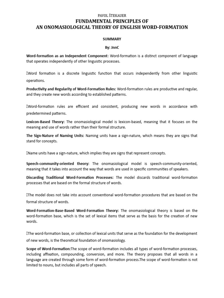 Fundamental principles of an onomasiological theory of english word