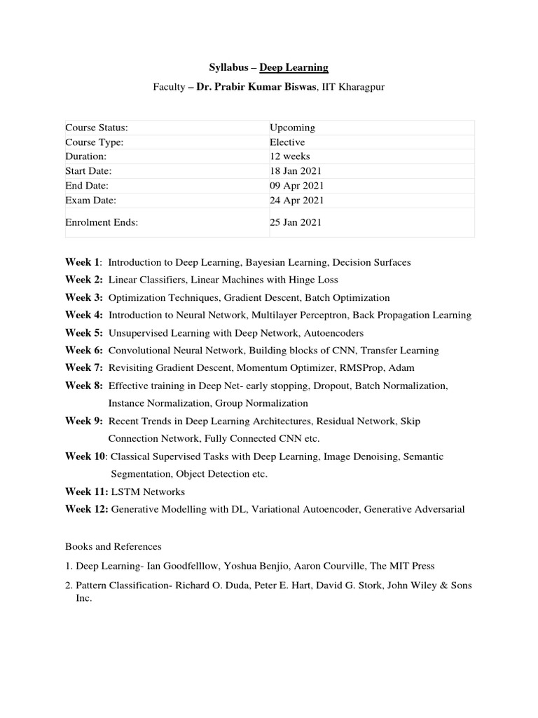 Syllabus Deep Learning IIT KGP PDF