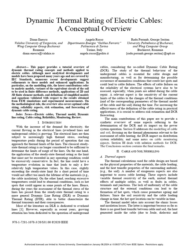Dynamic Thermal Rating of Cables | PDF | Electrical Resistance And ...