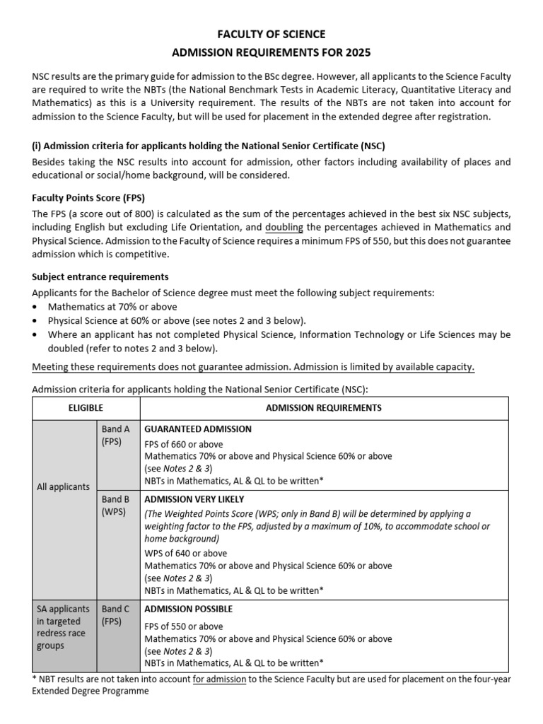 2025 BSc Admission Requirements Guide | PDF | University And College ...