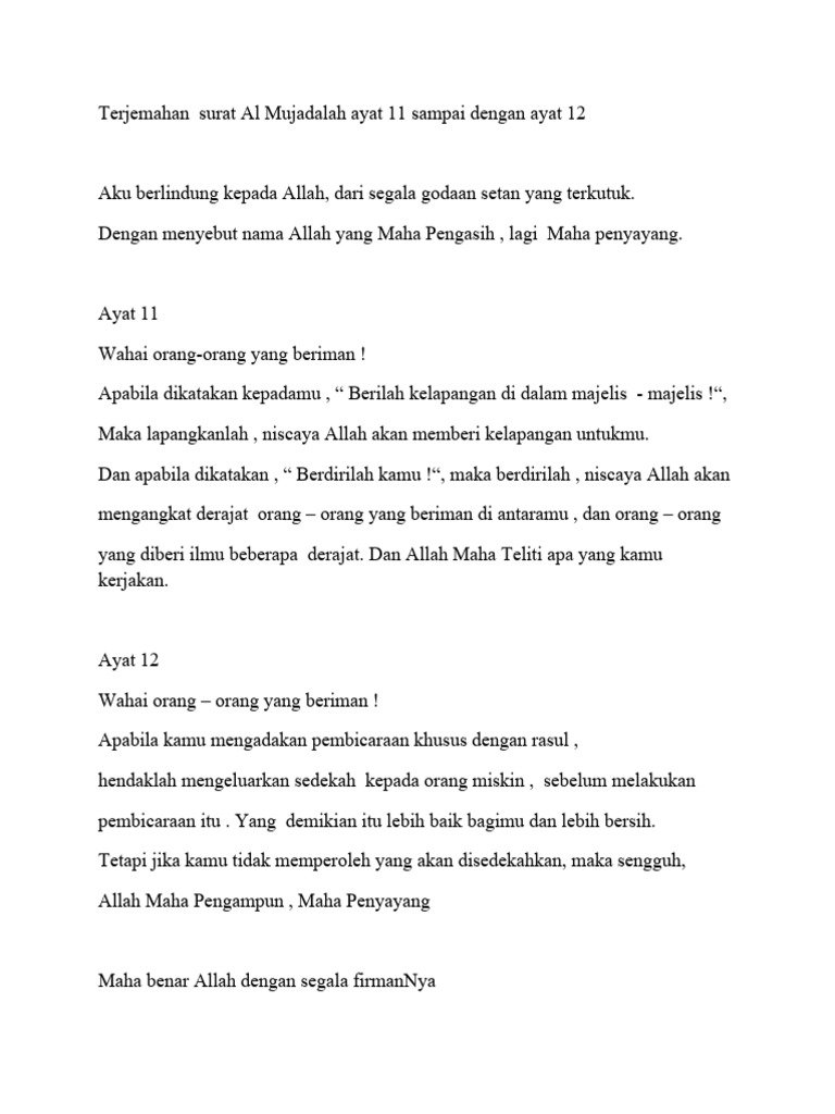 tuliskan terjemah qs al mujadilah ayat 11