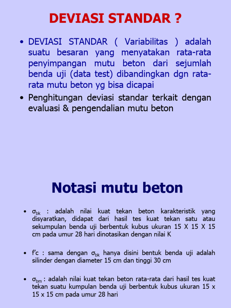 Standar Deviasi dan Mutu Beton | PDF