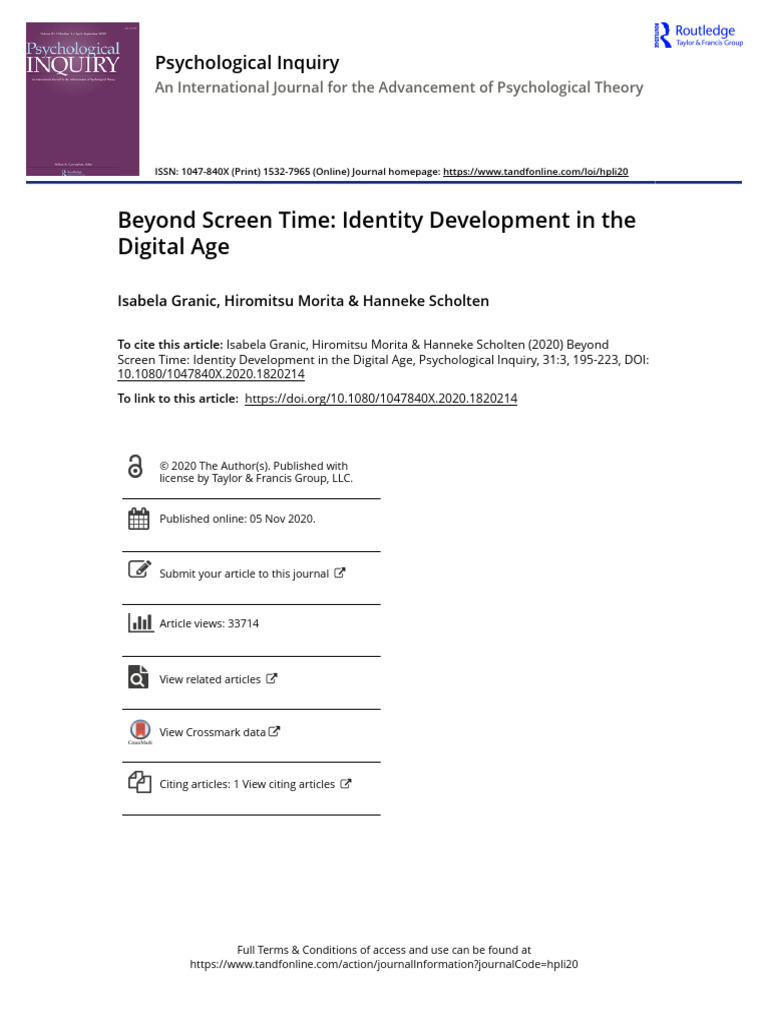 Beyond Screen Time Identity Development in The Digital Age | PDF ...