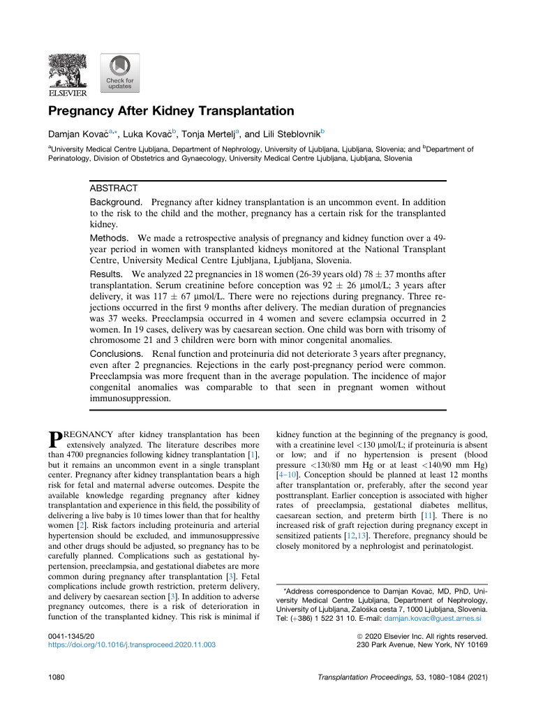Kovac 2020 Pregnancy After Kidney Transplantation PDF Kidney