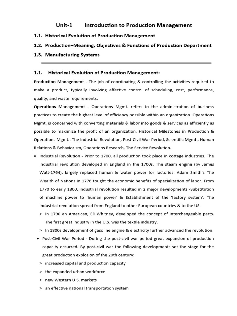 Unit-1 Introduction To Production Management | PDF | Operations ...