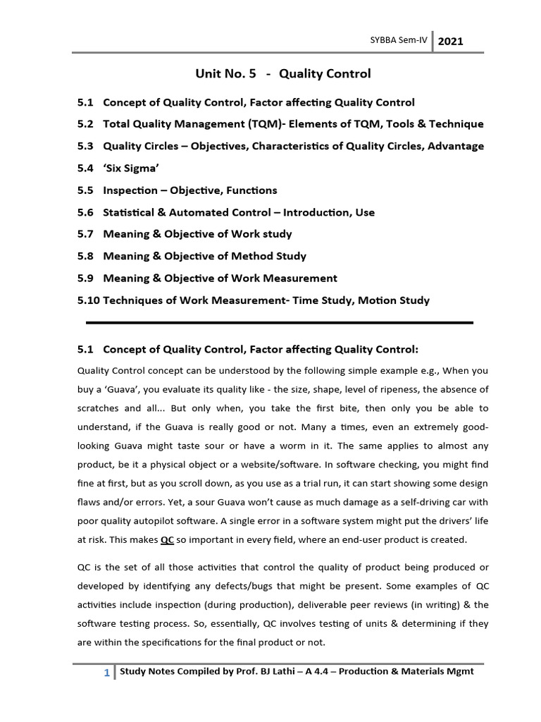 Unit-5 Quality Control - New For PDF | PDF | Six Sigma | Nondestructive ...