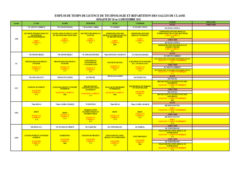 Emploi du temps Licence Technologie 2023 | PDF | Technologies de l ...