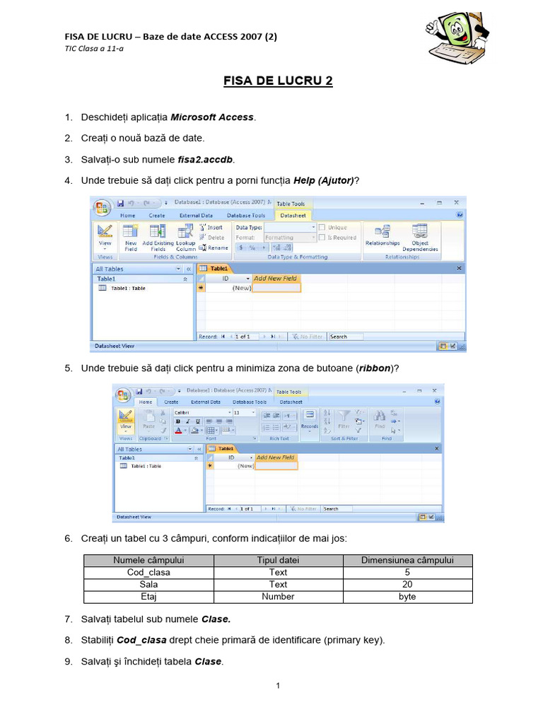 Fisa de Lucru Baze de Date Access 2007 2 | PDF