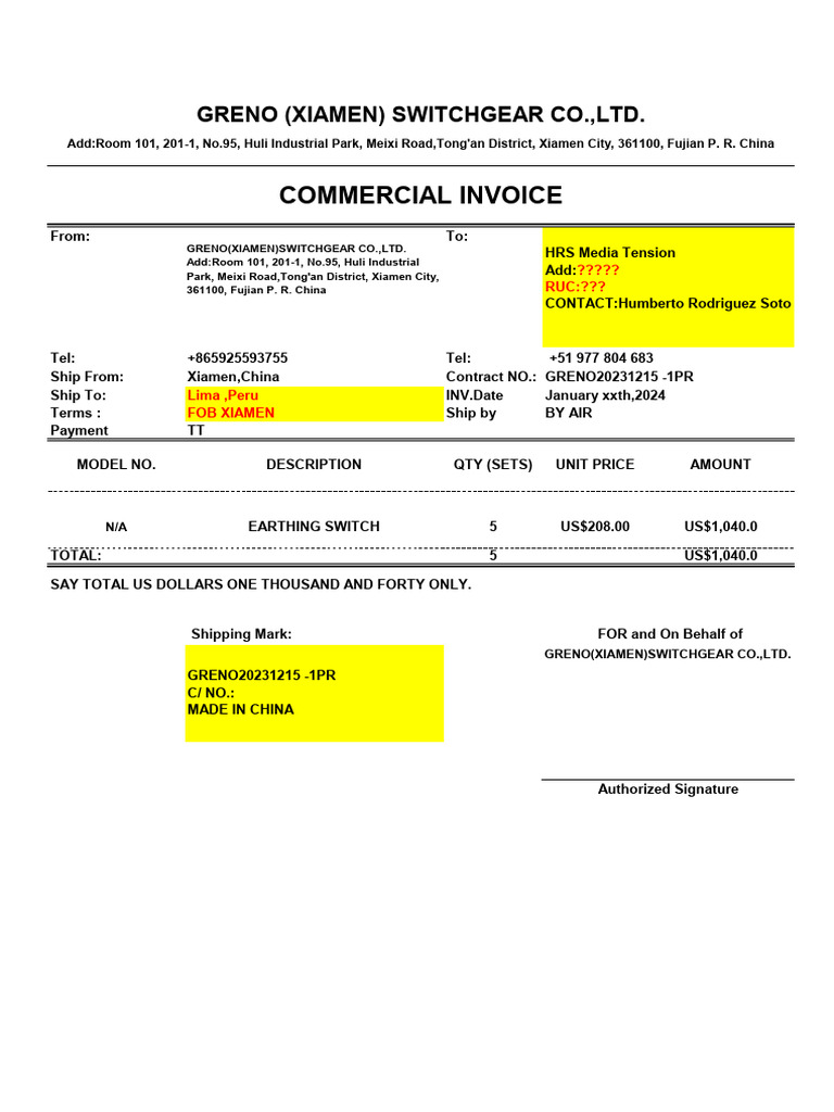 FOB Xiamen Commercial Invoice | PDF