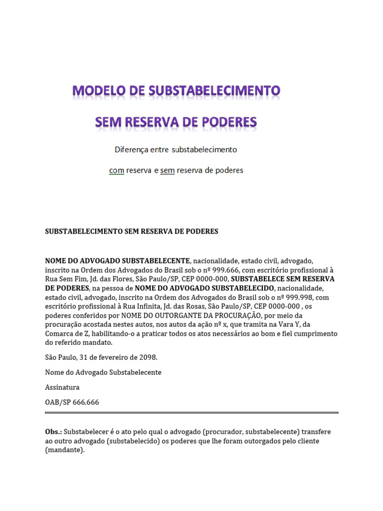 Substabelecimento Sem Reserva de Poderes | PDF | Direito