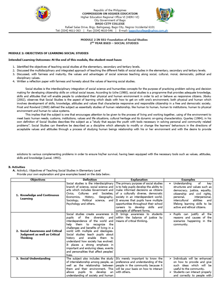 Objectives of Social Studies Education | PDF | Learning | Knowledge