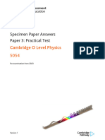 Specimen Paper Answers Paper 3: Practical Test: Cambridge O Level Physics 5054