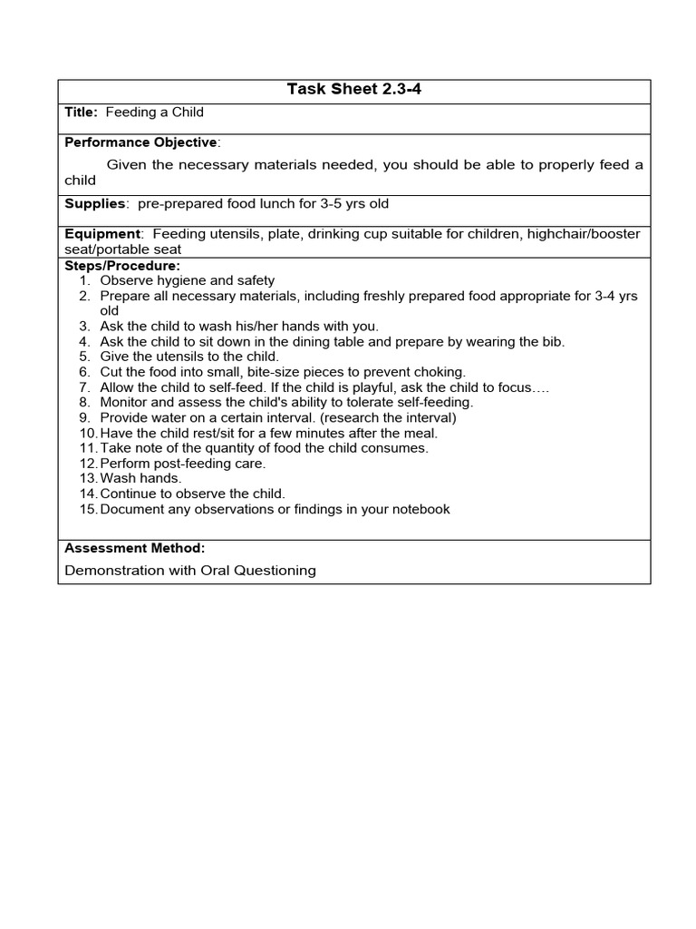 Child Feeding Procedures for Caregivers | PDF