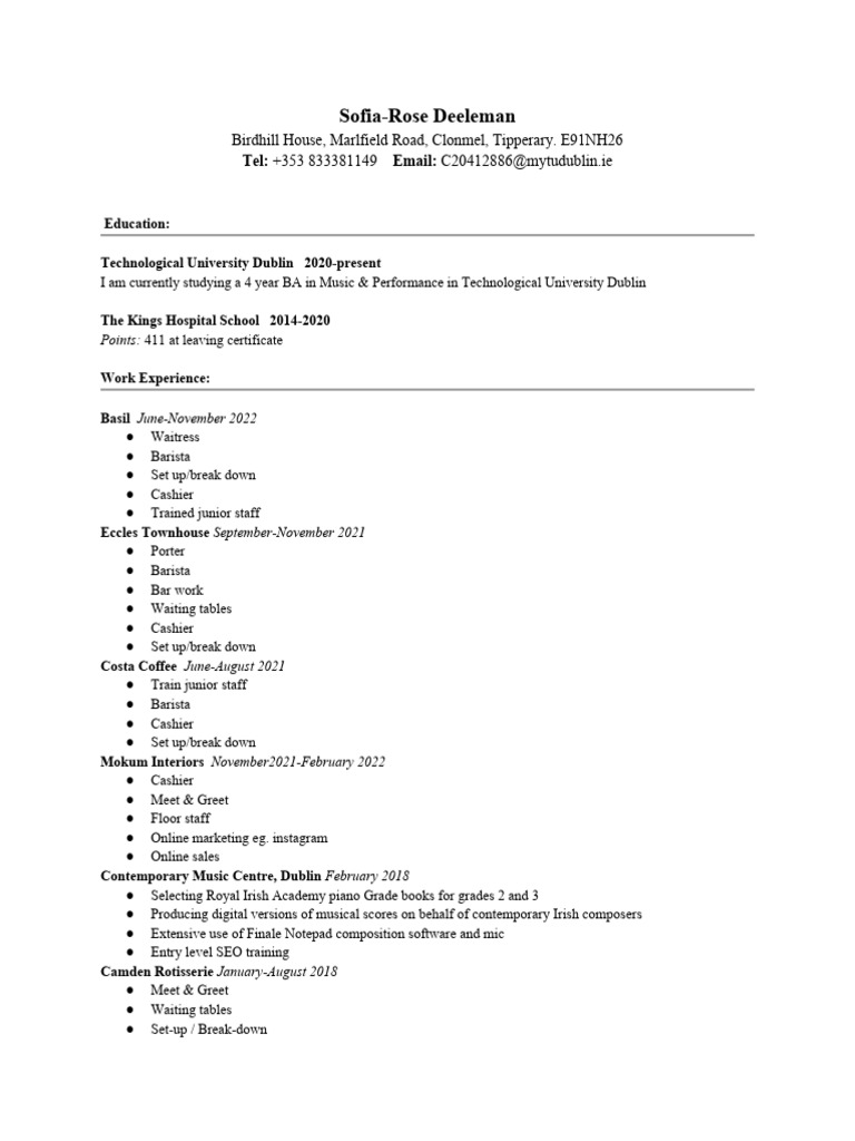 Copy of Sofia-Rose Deeleman CV HOME | PDF