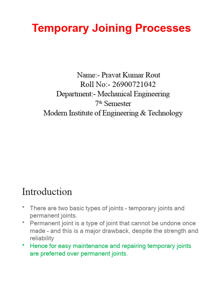 Overview of Temporary Joining Methods | PDF | Screw | Components
