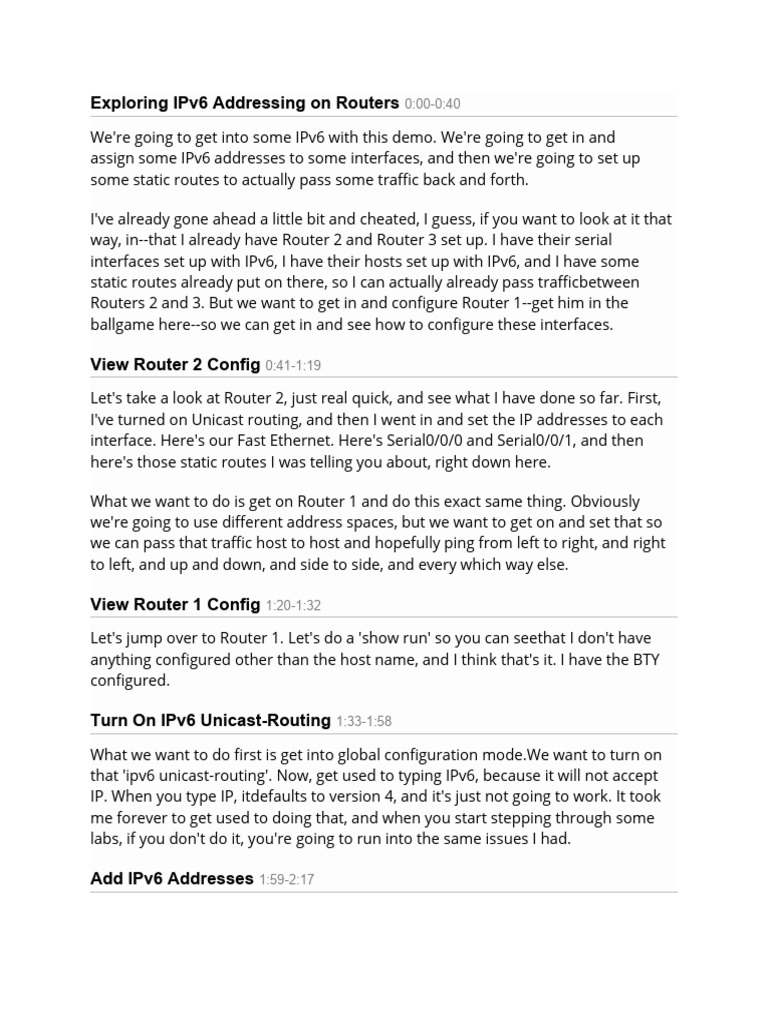 7.6.3 Exploring IPv6 Addressing On Routers | PDF | I Pv6 | Ip Address